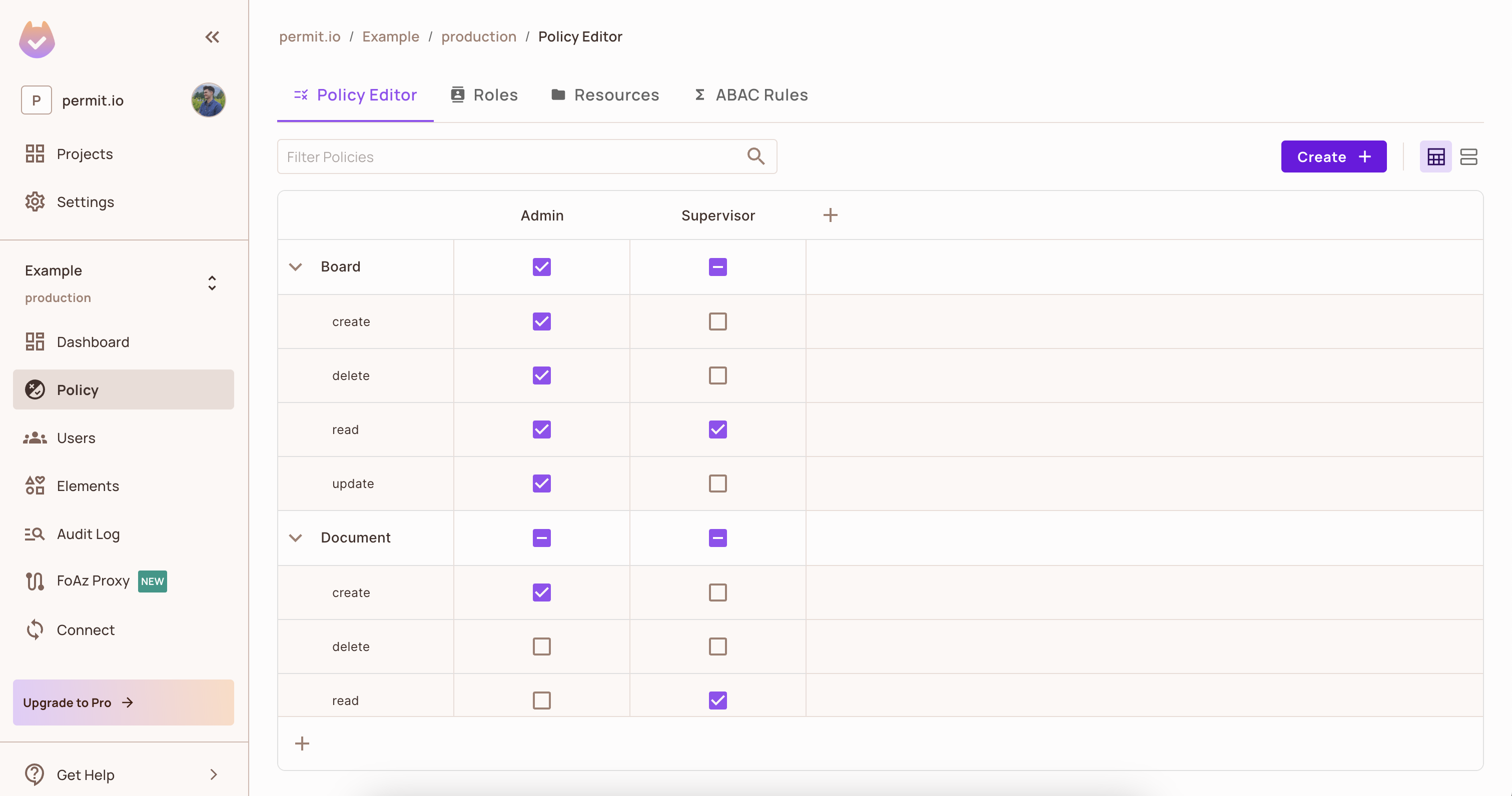 Policy Editor Grid View